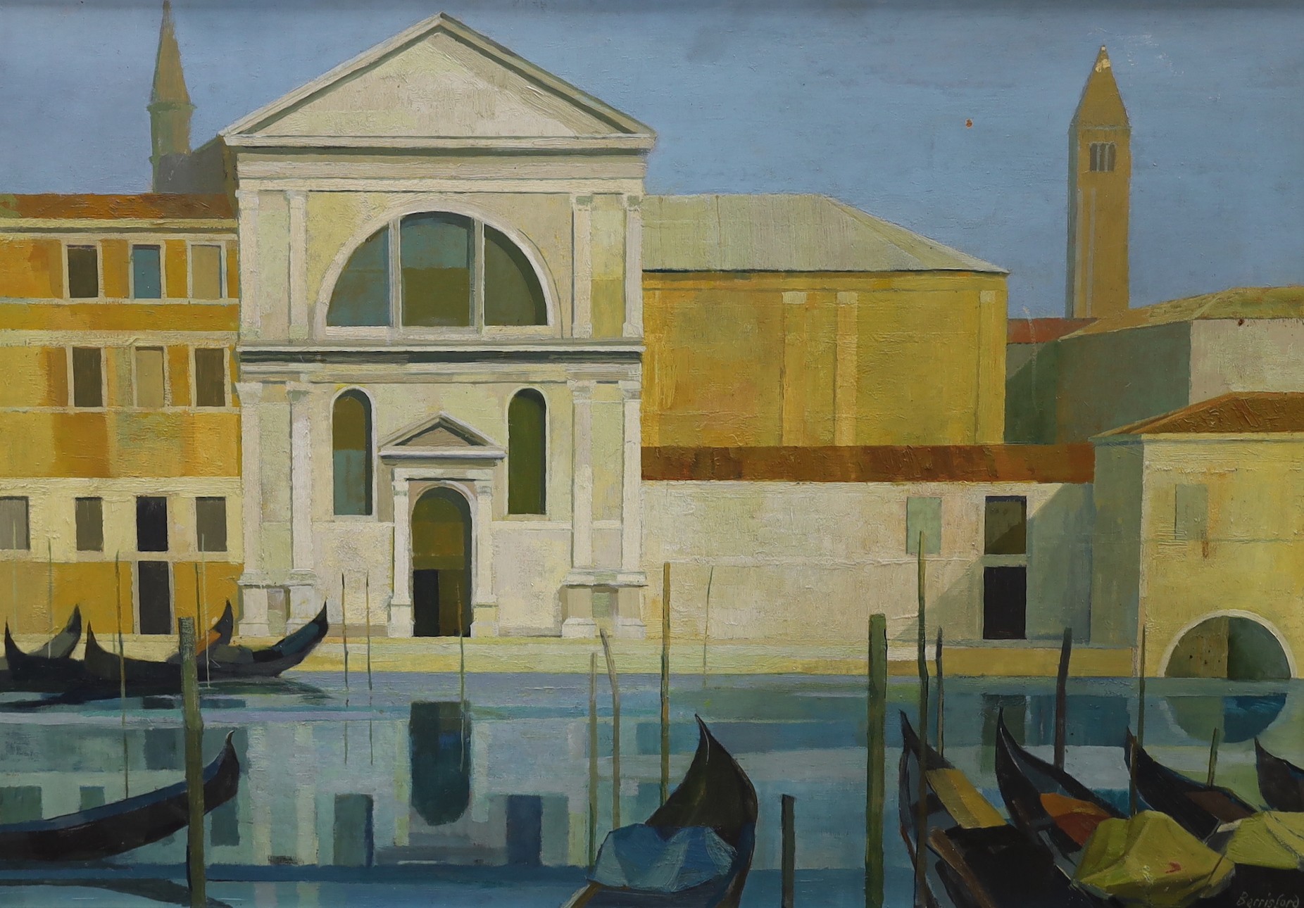 Peter Berrisford (1932-2003), oil on board, 'Le Zitelle', signed with label verso, 60 x 87cm